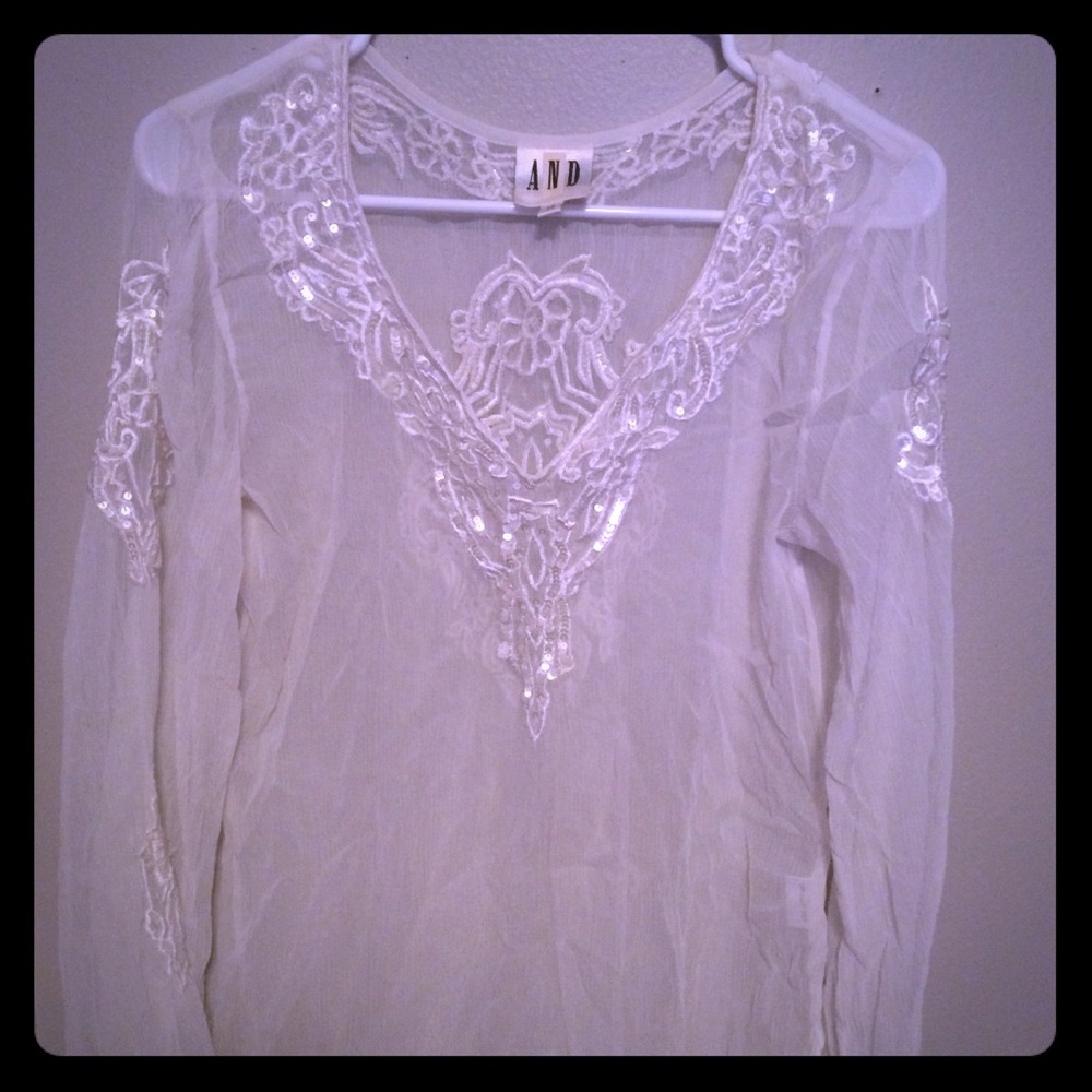 AND white see through blouse